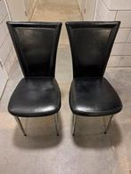 Set van 2 Zwarte Lederen Eetkamerstoelen, Antiek en Kunst, Ophalen of Verzenden