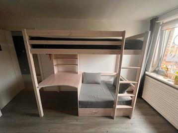 Degelijke Hoogslaper grenen, bureau, bank, uitschuifbed! beschikbaar voor biedingen