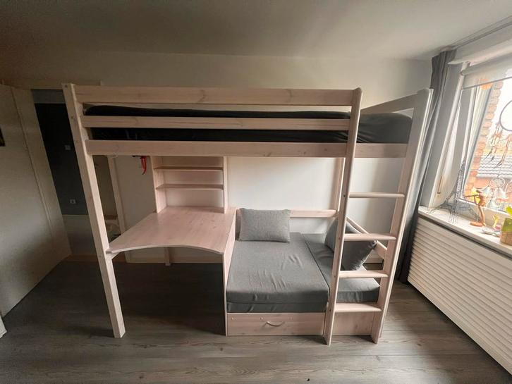 Houten Hoogslaper, Studentenkamer, uitschuifbed!, Huis en Inrichting, Slaapkamer | Slaapbanken, Zo goed als nieuw, 90 cm, 210 cm