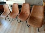 woood swen eetkamerstoelen leer bruin / cognac 4x, Ophalen, Gebruikt, Bruin, Leer