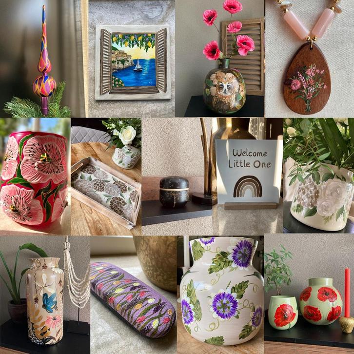 Gratis Verzending Handbeschilderde Decoratie & Urnen ByJ&S🌷, Huis en Inrichting, Woonaccessoires | Overige, Nieuw, Ophalen of Verzenden
