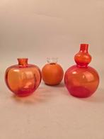 3 Leerdam oranje vaasjes, Antiek en Kunst, Antiek | Glas en Kristal, Ophalen of Verzenden
