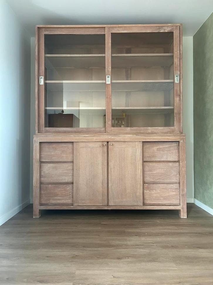 Teakenhouten buffetkast (whitewash), Huis en Inrichting, Kasten | Buffetkasten, Gebruikt, 200 cm of meer, 150 tot 200 cm, 50 tot 75 cm