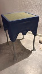 Bijzettafeltje met glas en leer, blauw. Leolux?, Huis en Inrichting, Tafels | Bijzettafels, Ophalen of Verzenden