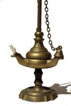 Antieke tuitlamp met 3 lont tuiten - Compleet - Brons, Ophalen of Verzenden, Brons