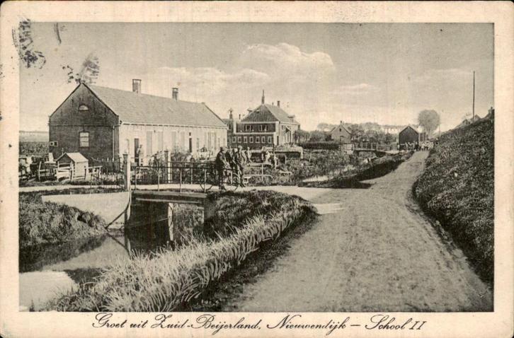 Zuid-Beijerland - School - Nieuwendijk II, Verzamelen, Ansichtkaarten | Nederland, Gelopen, Zuid-Holland, 1920 tot 1940, Ophalen of Verzenden