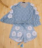 Ibiza/hippie baby blauw kant look top+ short set! M, Kleding | Dames, Tops, Blauw, Maat 38/40 (M), Lange mouw, Zo goed als nieuw