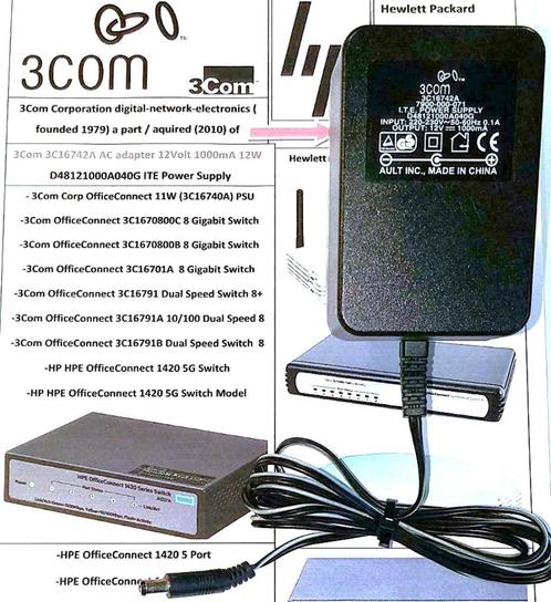 HPE 3Com 3C16742A Lineaire 12V 1A 12W Adapter OfficeConnect, Computers en Software, Pc- en Netwerkkabels, Zo goed als nieuw, Ophalen of Verzenden