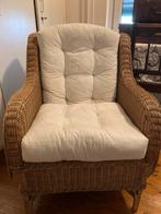 Rieten fauteuil met kussens., Huis en Inrichting, Fauteuils, Ophalen of Verzenden, Zo goed als nieuw