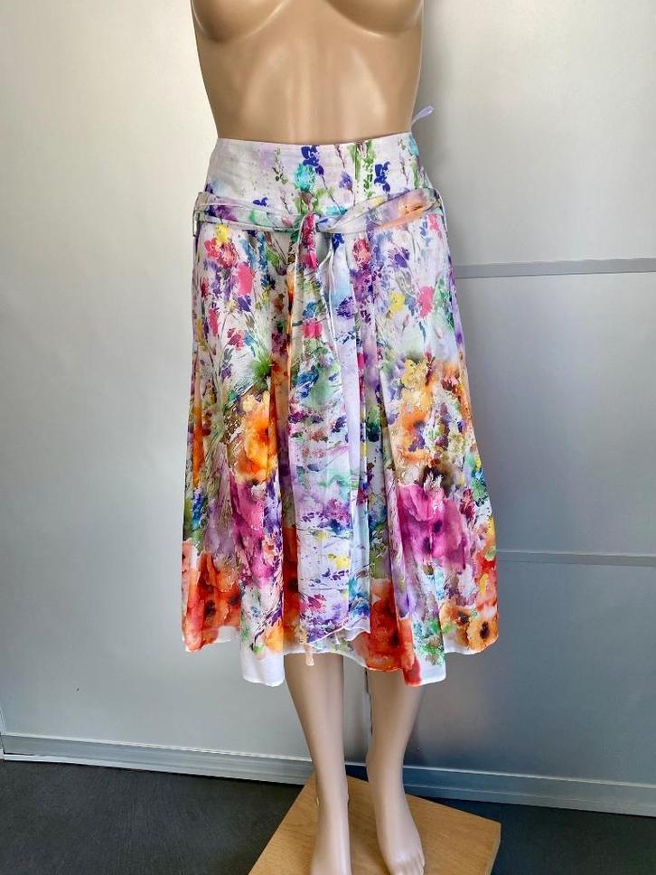 J389 Inizia maat L=42/44  rok rokje wit/roze/groen/blauw, Kleding | Dames, Rokken, Zo goed als nieuw, Maat 42/44 (L), Wit, Onder de knie