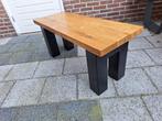 Te koop massief eikenhouten industrieel bankje, Ophalen, 100 tot 150 cm, Zo goed als nieuw, 25 tot 50 cm
