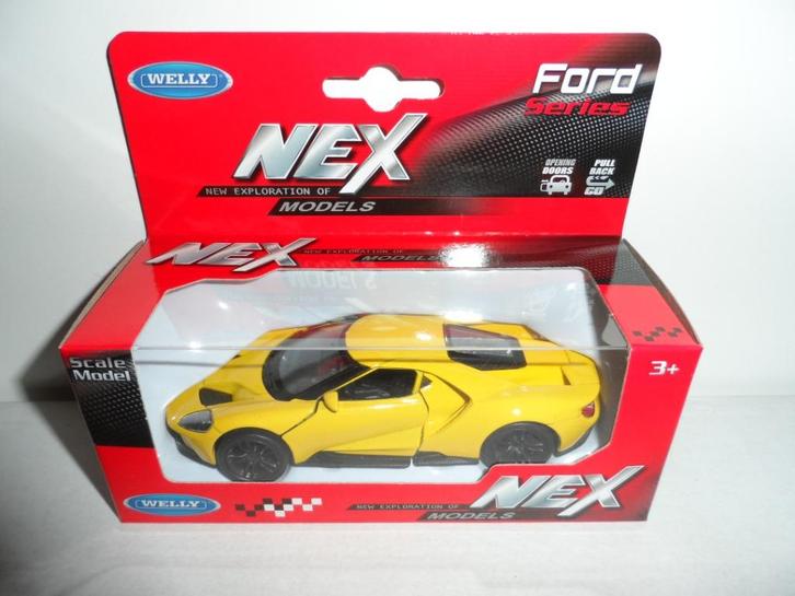 Welly - 2017 Ford GT (geel) 1:36, Hobby en Vrije tijd, Modelauto's | Overige schalen, Nieuw, Auto, Ophalen of Verzenden