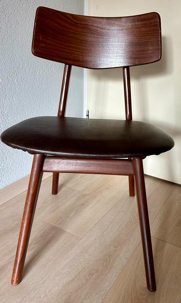 Eetkamerstoel vintage Louis van Teeffelen Stavanger Topform, Huis en Inrichting, Stoelen, Gebruikt, Eén, Leer, Bruin, Ophalen
