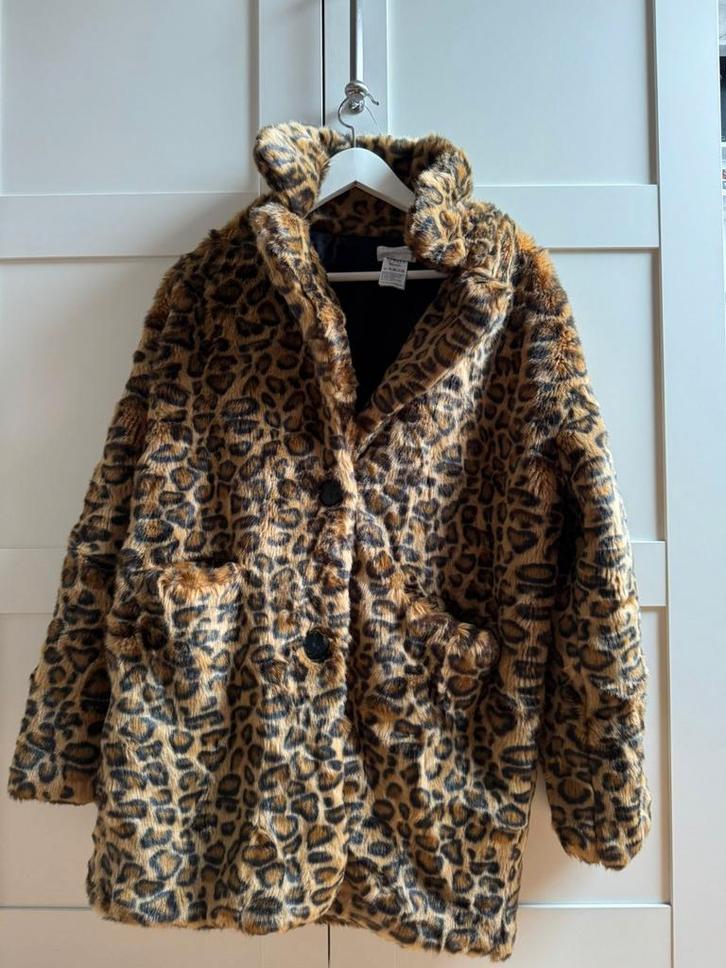 Dames winterjas met zakken panterprint maat M/L, Kleding | Dames, Jassen | Winter, Zo goed als nieuw, Maat 38/40 (M), Bruin, Ophalen of Verzenden