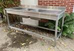 RVS horeca aanrecht met dubbele spoelbak, Huis en Inrichting, Ophalen, Gebruikt, Overige kleuren, 150 tot 200 cm