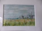 Aquarel Molens, schilderij molen polder, Kinderdijk, Minder dan 50 cm, Oorspronkelijke maker, Ophalen of Verzenden, Zo goed als nieuw