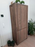 Complete eetkamer in bruin/grijs eiken, onbeschadigd netjes, Ophalen, Gebruikt, 6 tot 8 stoelen