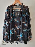 NORAH ZWARTE CHIFFON BLOUSE MET PRINT V-HALS  KOORDJE XXXL46, Zwart, Maat 46/48 (XL) of groter, Nieuw, Ophalen of Verzenden