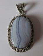Koopje! Royale zilveren hanger (no 6) blue lace agaat, incl, Zo goed als nieuw, Met edelsteen, Zilver, Verzenden