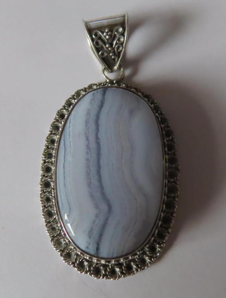 Koopje! Royale zilveren hanger (no 6) blue lace agaat, incl, Sieraden, Tassen en Uiterlijk, Kettinghangers, Zo goed als nieuw