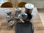 Pannenset, Huis en Inrichting, Keuken | Potten en Pannen, Ophalen, Zo goed als nieuw, Rvs, Pannenset