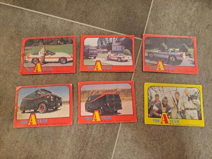 The A-Team 6 kaartjes, 1983 Stephen J. Cannell Productions, Verzamelen, Film en Tv, Gebruikt, Tv, Foto of Kaart, Ophalen of Verzenden