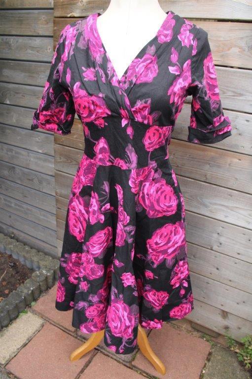 Jurk zwart/ paars/ roze Unique Vintage mt L (S) Vaste prijs, Kleding | Dames, Jurken, Zo goed als nieuw, Maat 36 (S), Zwart, Onder de knie