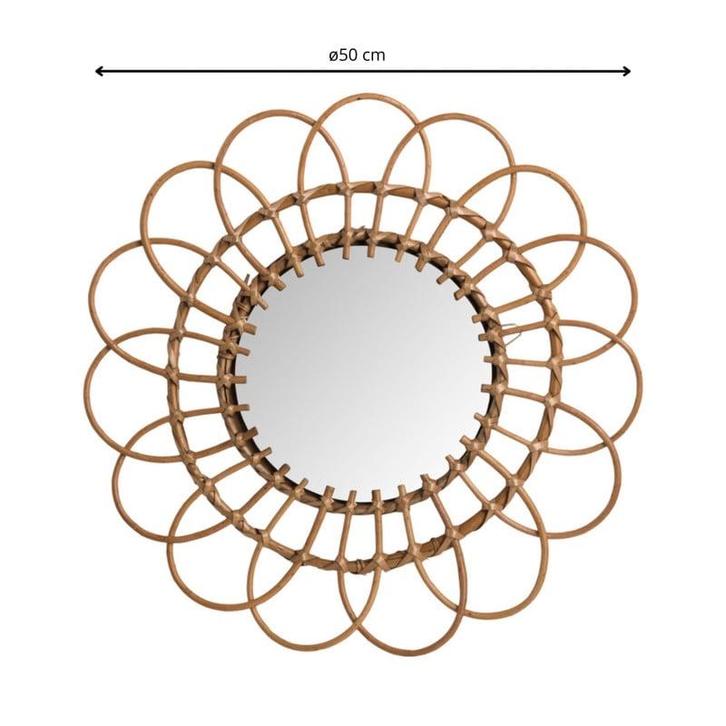 Rotan Bloem Spiegel - 50cm, Huis en Inrichting, Woonaccessoires | Spiegels, Zo goed als nieuw, 50 tot 75 cm, Minder dan 100 cm