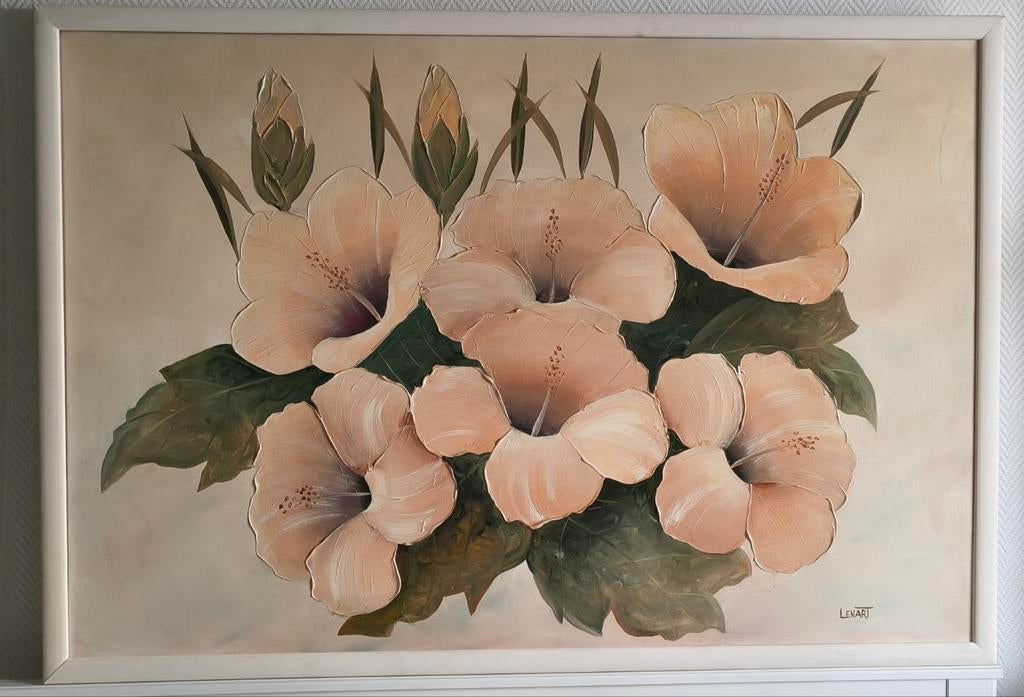 Groot schilderij op doek in houten lijst, Antiek en Kunst, Kunst | Schilderijen | Modern, Ophalen