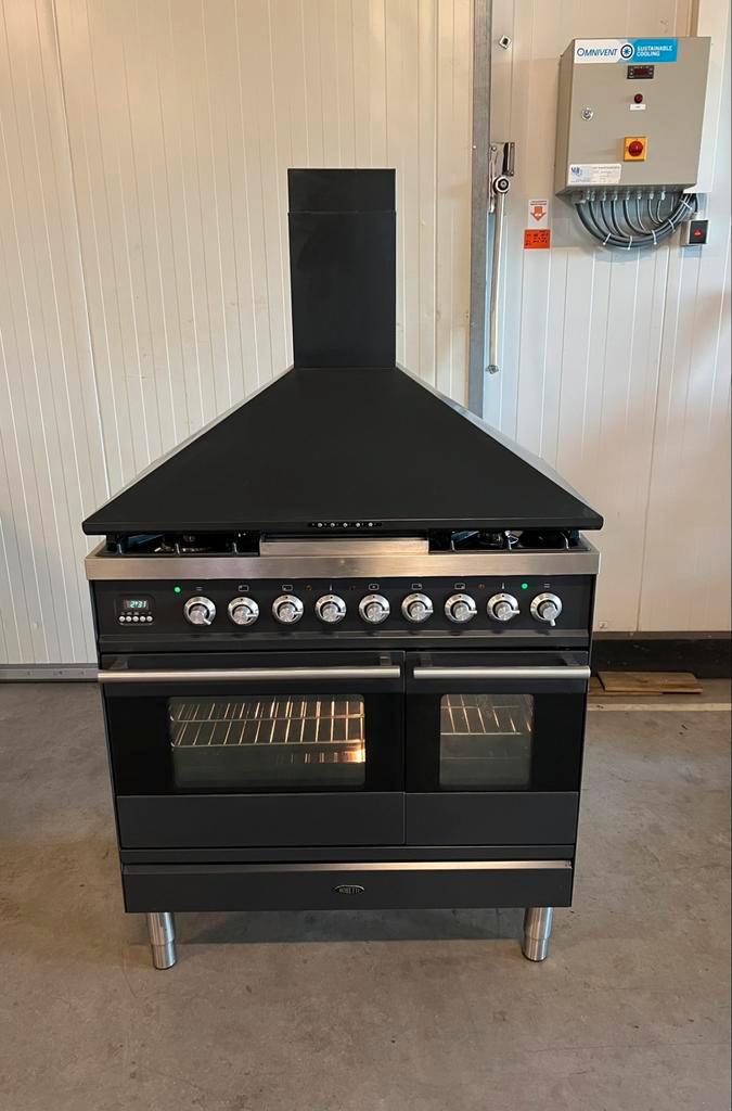 Luxe Boretti 5 pits antraciet inclusief Boretti afzuigkap, Witgoed en Apparatuur, Fornuizen, Gebruikt, Vrijstaand, Gas, 5 kookzones of meer