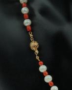 Bloedkoraal met parel ketting 14k gouden slot en hanger, Sieraden, Tassen en Uiterlijk, Antieke sieraden, Ophalen of Verzenden