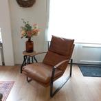 Lederen relaxstoel cognac met metalen frame merk eleanora, Huis en Inrichting, Fauteuils, Leer, Ophalen of Verzenden, 75 tot 100 cm