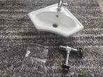 Sphinx hoek fontein met Grohe kraan en chrome sifon, Ophalen of Verzenden, Gebruikt, Wastafel