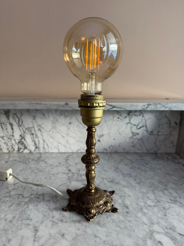 Antieke vintage messing koperen tafellamp lampenvoet, Ophalen of Verzenden, Zo goed als nieuw, Minder dan 50 cm