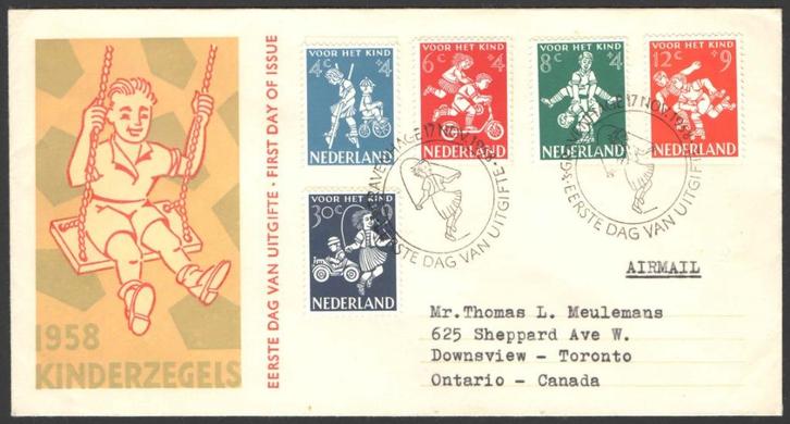 Nederland FDC E36 Met Adres, Kinderpostzegels 1958, Postzegels en Munten, Postzegels | Eerstedagenveloppen, Beschreven, Nederland