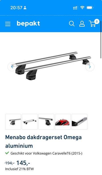 Menabo dakdragerset Omega alu Volkswagen CaravelleT6 (2015-) beschikbaar voor biedingen