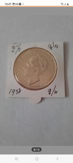 2 1/2 GULDEN 1938 GROF HAAR WILHELMINA KN 61, Postzegels en Munten, Munten | Nederland, Verzenden, Zilver, Koningin Wilhelmina