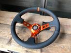 NRG Sportstuur leder 350mm oranje zwart deep dish 75mm