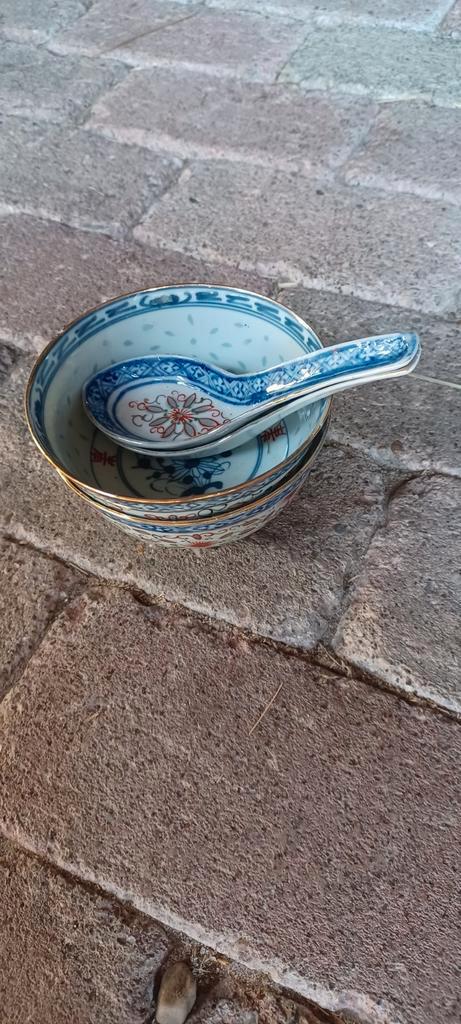 Antieke Rijstkommetjes met Lepel, Huis en Inrichting, Keuken | Servies, Ophalen of Verzenden