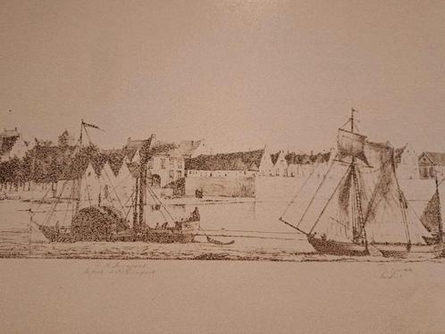 Ingelijste Oude prent van de Waalkade Nijmegen, Antiek en Kunst, Kunst | Etsen en Gravures, Ophalen