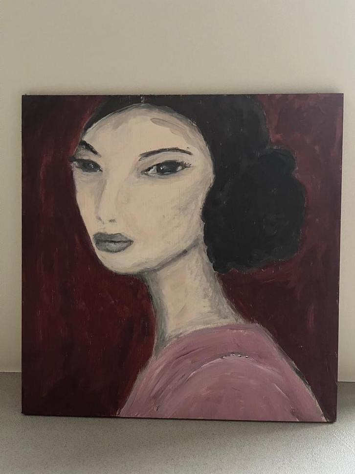 Zelfgemaakt portret van een vrouw, Antiek en Kunst, Kunst | Schilderijen | Modern, Ophalen of Verzenden
