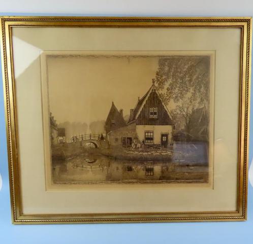 W.O.J Nieuwenkamp - Sluisje te Edam 4e staat - 47x40 cm ets, Antiek en Kunst, Kunst | Schilderijen | Klassiek, Ophalen