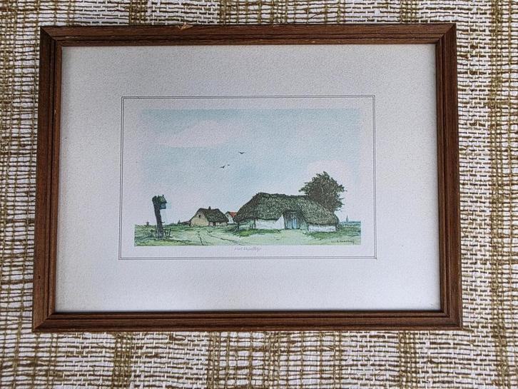 2263 antiek schilderij D. Baksteen aquarel dorpsstraat, Antiek en Kunst, Kunst | Schilderijen | Klassiek, Ophalen of Verzenden