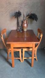 schaaktafel schaaktafeltje eettafel 2 teak teakhouten stoel, Ophalen, Gebruikt, 50 tot 100 cm, Eikenhout