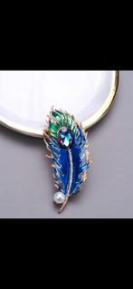 Nieuwe Broche Veer met Edelsteen, Sieraden, Tassen en Uiterlijk, Broches, Overige materialen, 4 tot 7 cm, Blauw, Nieuw