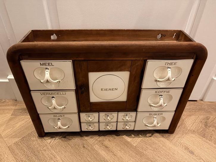 Antieke Kruidenkast met Keramische Lades, Antiek en Kunst, Antiek | Keukenbenodigdheden, Ophalen of Verzenden