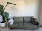 GRATIS groene bank leer, Huis en Inrichting, Banken | Bankstellen, Ophalen, Gebruikt, Driepersoons, Rechte bank