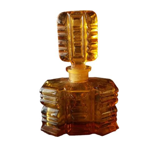 Vintage art deco stijl parfumflesje amber kleurig glas 1804, Antiek en Kunst, Antiek | Glas en Kristal, Ophalen of Verzenden