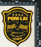 Sticker: Chinees Indisch Restaurant Pom Lai - Uden (2), Verzamelen, Ophalen of Verzenden, Zo goed als nieuw, Bedrijf of Vereniging