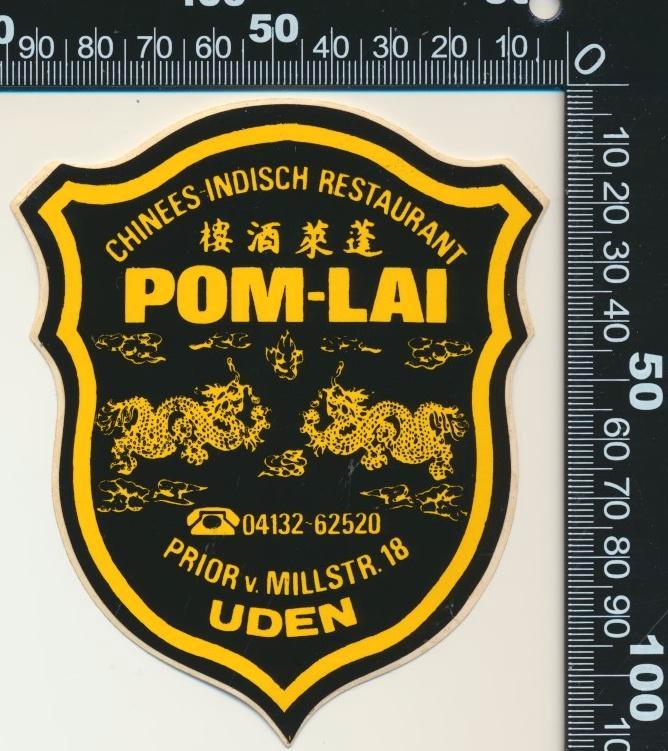 Sticker: Chinees Indisch Restaurant Pom Lai - Uden (2), Verzamelen, Stickers, Zo goed als nieuw, Bedrijf of Vereniging, Ophalen of Verzenden